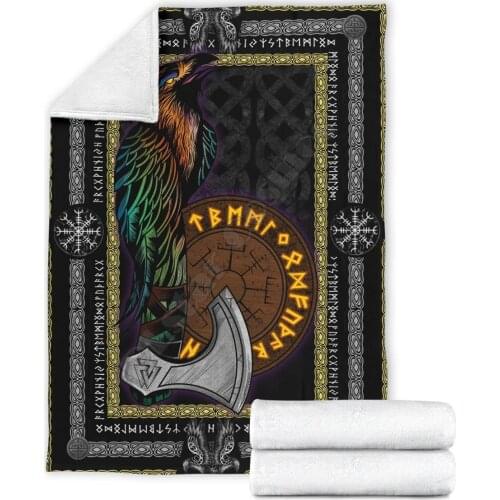 Raven Axe Viking Tattoo 3D printed Sherpa Blanket on Bed Home Textiles Dreamlike HOME ACCESSORIES Drop shipping
