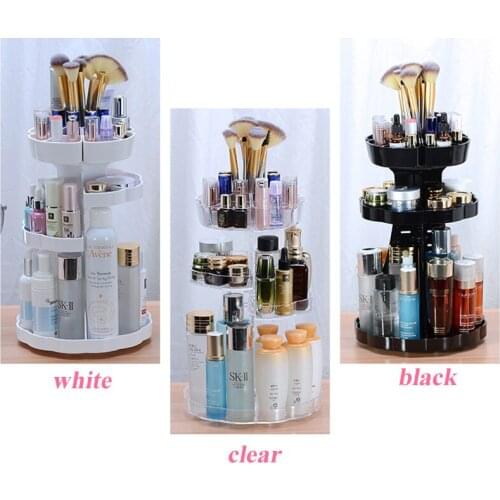 360Degree Rotating Makeup Organizer Adjustable Cosmetic Nail Polish Rack 3 Layer Make Up Shelf Storage holder Desk Storage Clear