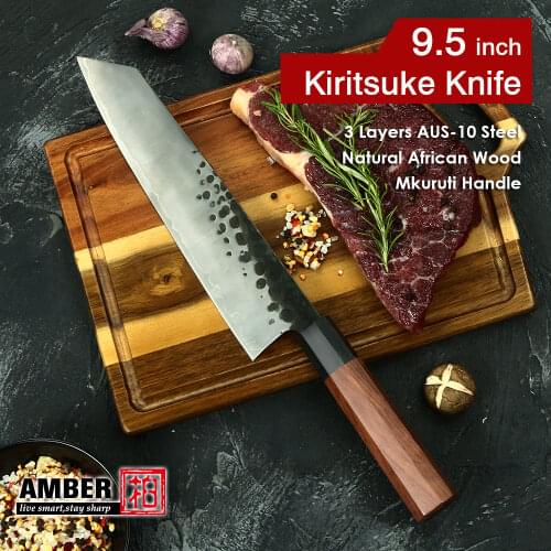 Amber Japanese Handmade Kiritsuke Knife Chef Cooking Tools Octagonal Natural Wood Handle High Quality Eco Friendly Products