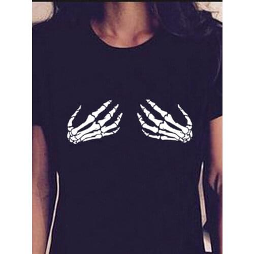 Funny Skull Skeleton Hand Print T Shirt Women Short Sleeve O Neck Loose Tshirt 2020 Summer Women Tee Shirt Tops Camisetas Mujer