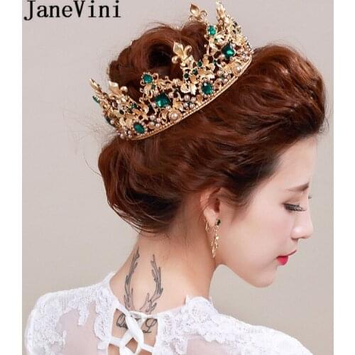 JaneVini Luxury Gold Wedding Crown Princess Baroque Crystal Hair Accessories Pearl Bridal Tiaras Women Pageant Prom Hair Jewelry