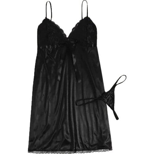 Lace Embossed Women Brief Sets V-Neck Bow Nightdress Thong Female Lingerie Elegant Fashion Vintage Soft Smooth Lady Underwear