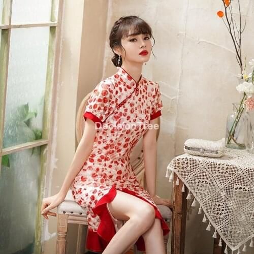 2021 chinese dress women cheongsam chinese traditional lace flower print dresses mandarin collar qipao vestidos oriental dress
