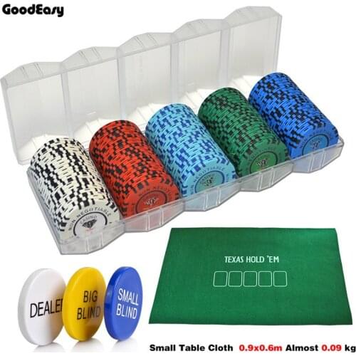 100PCS/SET 13.5g Clay Diamond Poker Chips Sets Casino Texas Hold'em Poker Sets With Acrylic Box & Table Cloth & Button Set