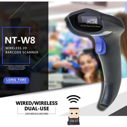 2017 New arrival Wireless Barcode Scanner bar Code Reader 2.4G 2D Laser Barcode Scanner Wireless/Wired For Windows/Mac NT-W8