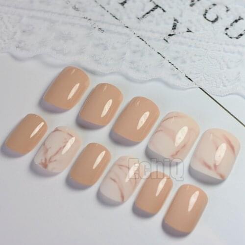 Shiny Fake Nail Tips Dude White Marble Full Cover False Nails DIY Manicure Tool Press On Nail 24Pcs Z734