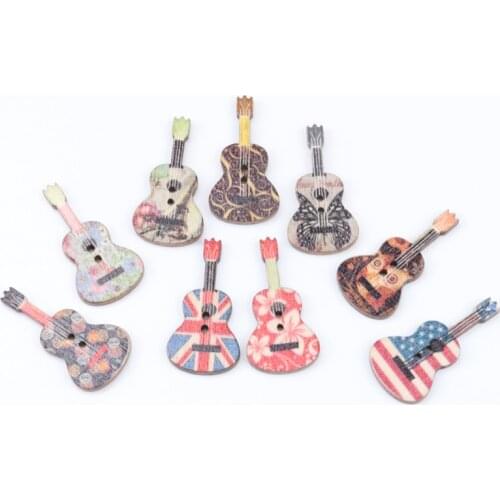 30pcs 18x36mm 2 Holes Mixed Guitar Decorative Wooden buttons For Sewing Scrapbooking Crafts Diy craft