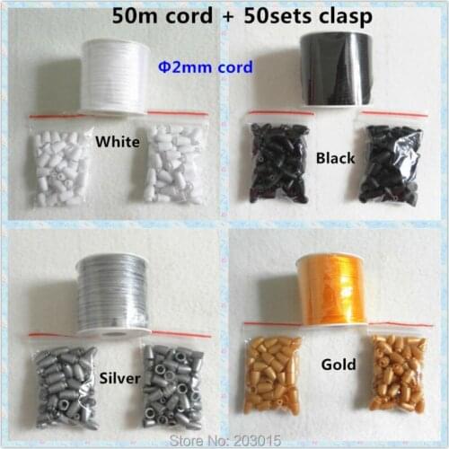 50meter 2mm Satin Cord with Safety Plastic Breakaway Clasps for DIY Silicone Baby Teething Pendant Necklace