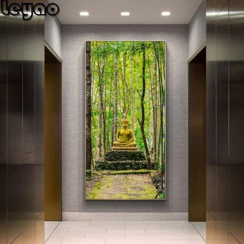 Diy diamond Buddhism Zen Buddha Statue bamboo forest Poster 5d diamond Painting Wall Art large size painting diamond embroidery