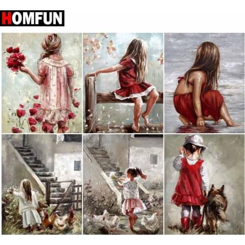HOMFUN Diamond Painting Full Square/Round Diamond "Little girl"Pattern Embroidery Cross Stitch 5D Rhinestone Painting