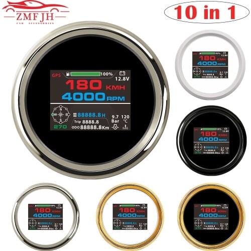 10 In 1 Digital Auto Gauge 85mm Multi-functional LCD Gauge Boat Car Digital GPS Speedometer Fuel Level Gauge Volt RPM Meter