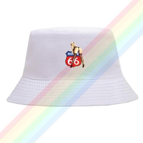 Route 66 Sexy Woman Stickers Summer Outdoor Cap Travel Beach Sun Hat Unisex Double Sides Wear
