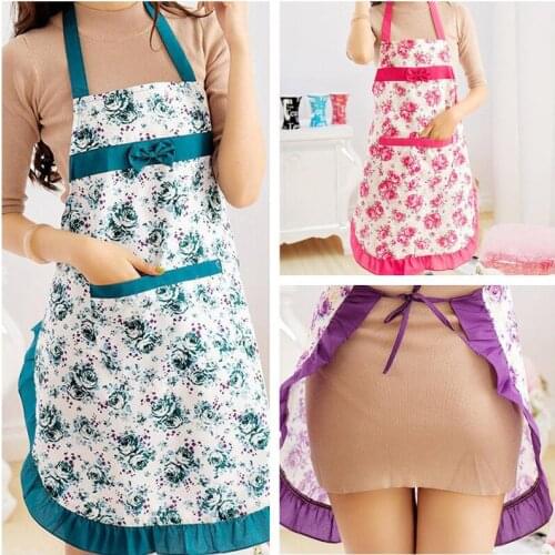 Women Lady Floral Cloth Apron For Restaurant Home Kitchen Cooking BBQ With Pocket Waist Bib Women Apron