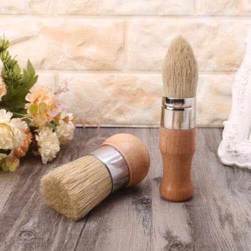 2Pcs/Set Round and Pointed Chalk Paint Wax Brush Ergonomic Wood Handle Natural Bristle Brushes Furniture Painting Tool