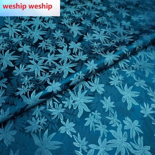 Chinese Classics cloud-pattern brocade jacquard blue leaf Satin silk fabric DIY patchwork bag Book cover Doll hanfu clothes