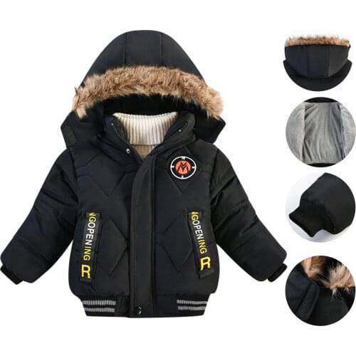 Fashion Toddler Baby Boys Coats Children Winter Jackets Warm Hooded Kids Clothes Windproof Outerwear Boy Clothing 1 2 3 Years