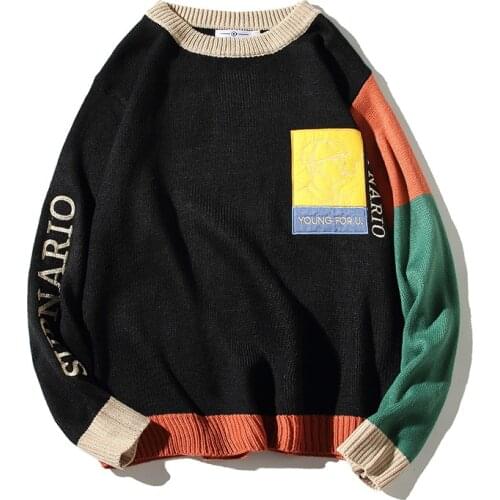 Plus Size 5XL-M Autumn Winter New Fashion Patchwork Color Knitted Sweater Men Clothing Simple Loose Casual Pullovers Pull Homme