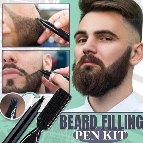 2pcs Beard Pen Filler Kit Waterproof Beard Filler Pencil For Men With Brush Salon Facial Hair Engraving Styling Eyebrow Tool