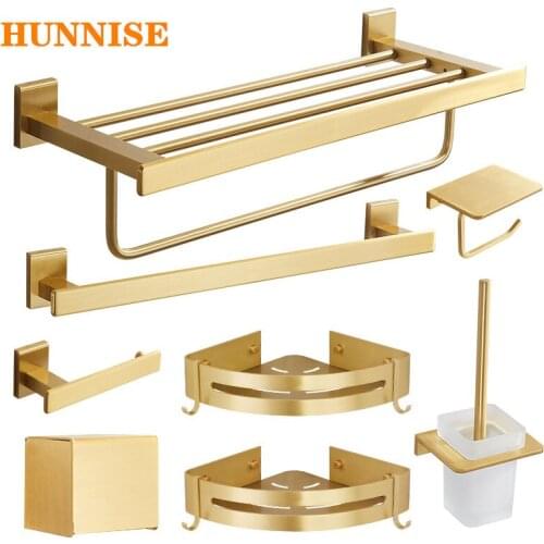 Bathroom Hardware Set Square Brushed Gold Bath Hardware Set Quality Stainless Steel Towel Rack Paper Holder Gold Hardware Sets