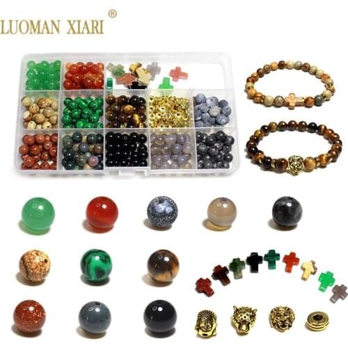New 2020 Jewelry Making Kits Round Natural Stone Beads Cross shape Agates Labradorite for Jewelry Making Diy Bracelet Necklace
