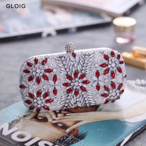 New Design Retro Day Clutch Diamonds Handbags Purse Red Plastic Female 2021 Rhinestones Evening Bags