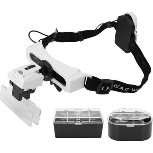 Headband Magnifier LED Light Head-Mounted Head Loupe for Reading Embroidery Tattoo Magnifying Lens Eyebrow Lips Tattoo Supply