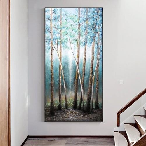 KYQ Original Oil Painting Trees On Canvas Print Nordic Poster Wall Art Picture For Living Noom Home Decoration Frameless