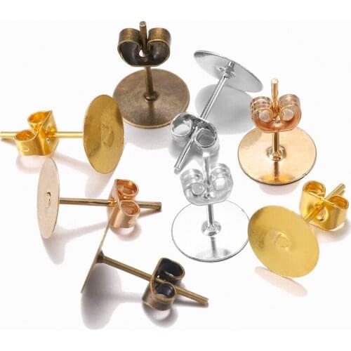 100pcs/lot Dia 4-10mm 5 colors Earring Studs Base Pins With Earring Plug Ear Back For Jewelry Makings DIY Supplies Wholesale