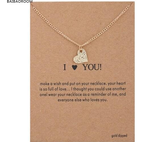 12pcs Sparkling heart gold-color Pendant necklace Heart Fashion Statement Clavicle Chains Necklace For Women Jewelry(Has card)