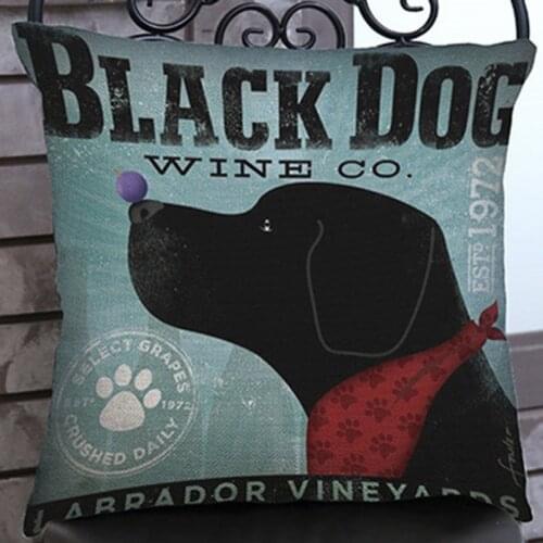 Retro Nostalgic Black Dog Print Sofa Throw Pillow Vintage Home Decorative Cotton Linen Chair Seat Back Cushion Outdoor Pillows