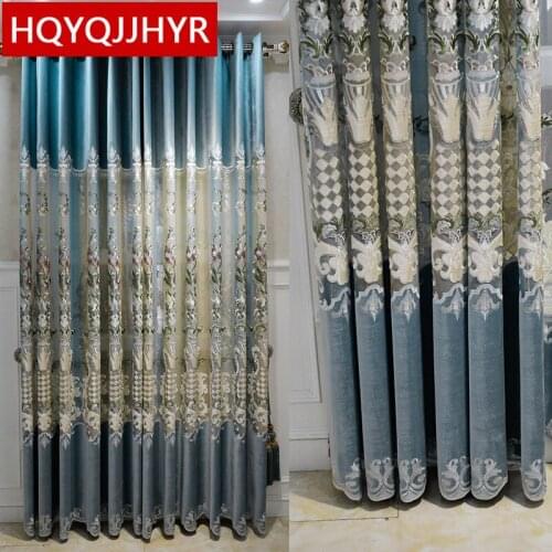 European royal villa luxury velvet embroidery curtains for living room windows high quality Voile Curtain for bedroom hotel