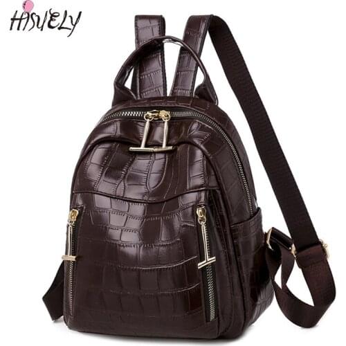 HISUELY Fashion Bohemia Women Shoulder Bag PU Leather Travel Backpack High Quality School Bag for Girl Sac a Dos Feminina BG933B