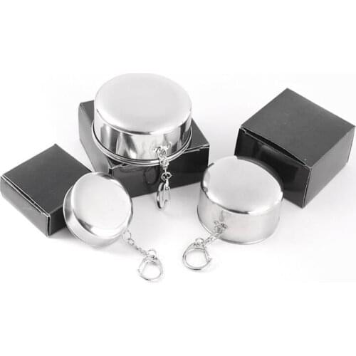 Stainless Steel Folding Cup Portable For Outdoor Travel Retractable Telescopic Collapsible Cups With Keychain
