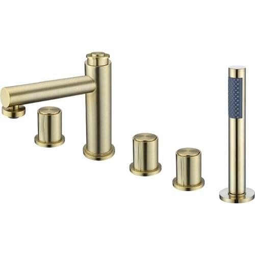 Luxury Artistic Brass Bathtub showe faucet 5 holes Bathroom Fashion Cold hot water High Quality Bathtub faucet set,Brushed gold