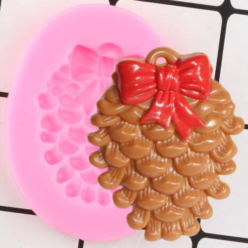 Pine Cone Bows Silicone Molds Christmas Cupcake Topper Fondant Cake Decorating Tools Cookie Candy Polymer Clay Chocolate Moulds