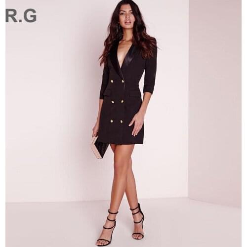 Sexy Style Formal Office Work Wear Women Blazers and Jackets Business OL Long Black Blazer Double Breasted jaqueta feminina 2017