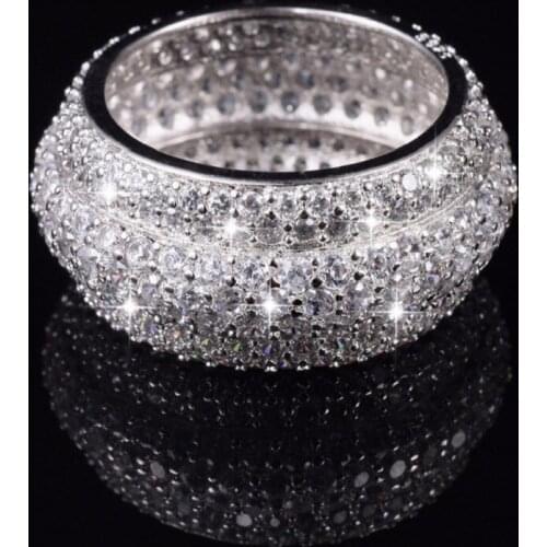 Luxury Pave setting Full 360PCS Simulated Diamond Stone Rings For Women 925 Sterling Silver Wedding Band Jewelry For Women