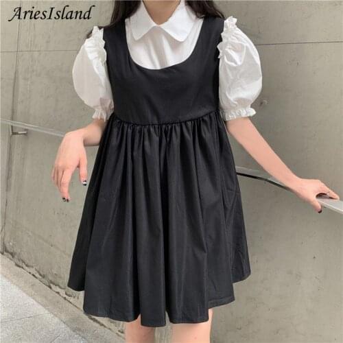Womens summer dress Feminino 2 iece suit LooseMidi dress Short sleeve Puff sleeve Casual Korean y2k Elegant dresses for women