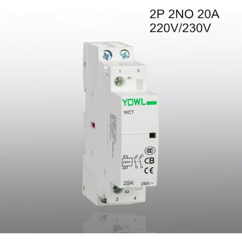 2P 20A CT1 220V/230V 50/60HZ 35mm Din rail Household ac contactor 2NO