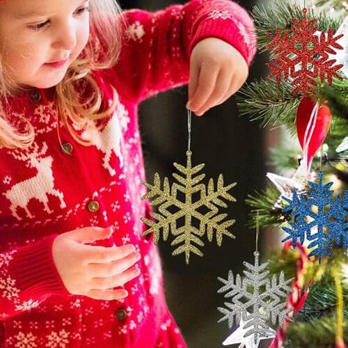 4pcs 11cm Plastic Gold Silver Glitter Powder Snowflake Xmas Ornaments Pendant Christmas Tree Decorative Hanging Snowflake