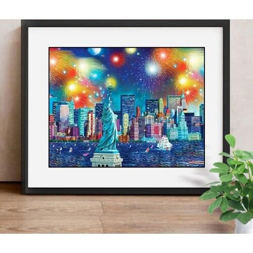 Diamond Embroidery Statue of Liberty Full Round Diamond Painting Wall Sticker Rhinestone Mosaic Bead Home Decor