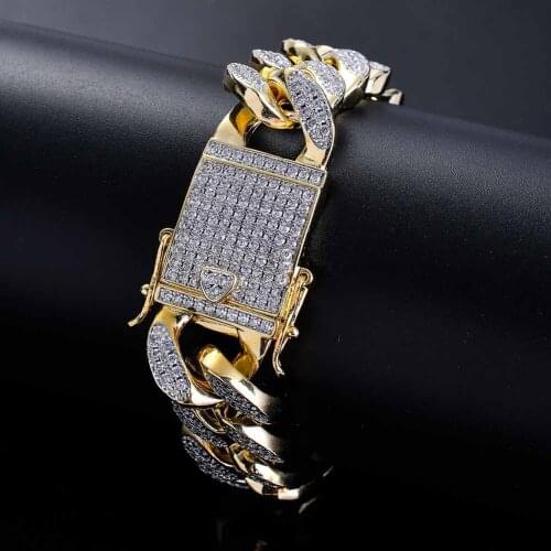 18mm Hip Hop MIAMI CUBAN Chain Bracelets Micro Cubic Zirconia Bling Bangle Hipster Men Women Curb Butterfly Lock Clasp Bangle