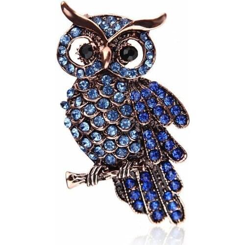 Retro Womens Mens Owl Korean Zinc Alloy Trendy Imitation Rhinestone Blue Brooch Badge Christmas Gifts Clothing Accessories Pin
