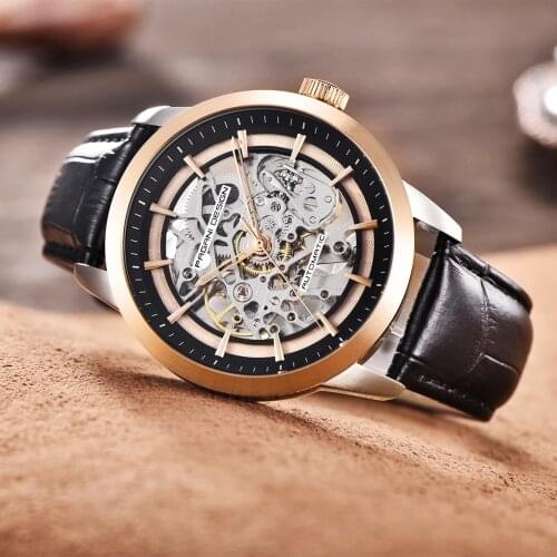 PAGANI DESIGN Men Hollow Fashion Leather Automatic Mechanical Skeleton Waterproof Business Watch Mens Watch Relogio Masculino