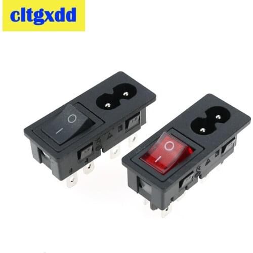 Cltgxdd 1pc AC 250V 2.5A C8 Snap-in MAINS AC Power Socket Electric Plug Power Cord Inlet With Rocker Switch ON-OFF Button