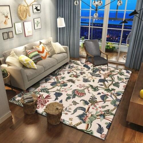 American Country Floral Flowers Branches Red Blue Green Bedroom Living Room Kitchen Bedside Carpet Doormat