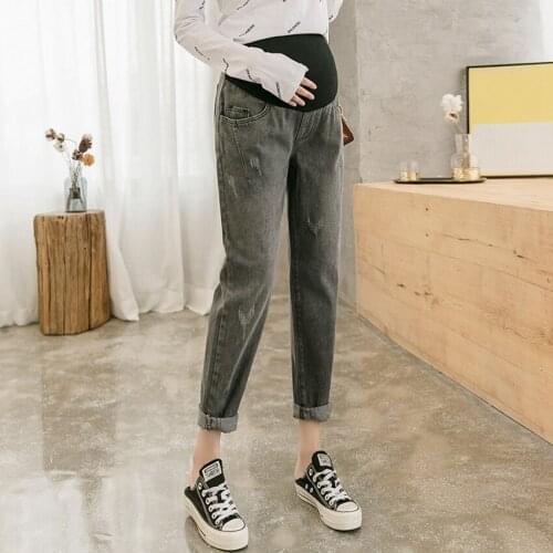 Pregnant women denim pants spring and autumn baggy pants loose pregnant women belly lift denim pants maternity wear