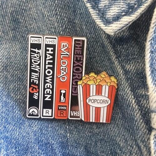 Horror Movies VHS Tape Brooch Pins Enamel Metal Badges Lapel Pin Brooches Jackets Jeans Fashion Jewelry Accessories