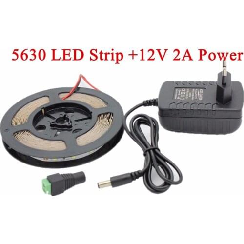 DC12V 5630 LED strip flexible light 60 led/m,5m 300LED, IP20 Non waterproof for indoor Home +12v 2a power kit