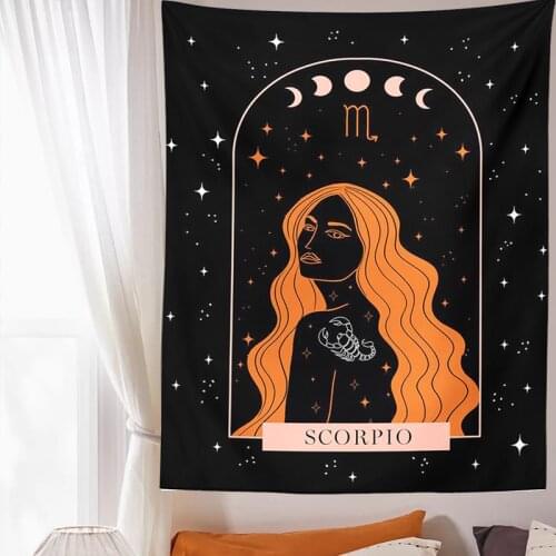 Tarot Tapestry Constelation Tapestry Moon Phase Girl Mandala Wall Hanging black Astrology Divination Beach Mat Boho Wall Decor